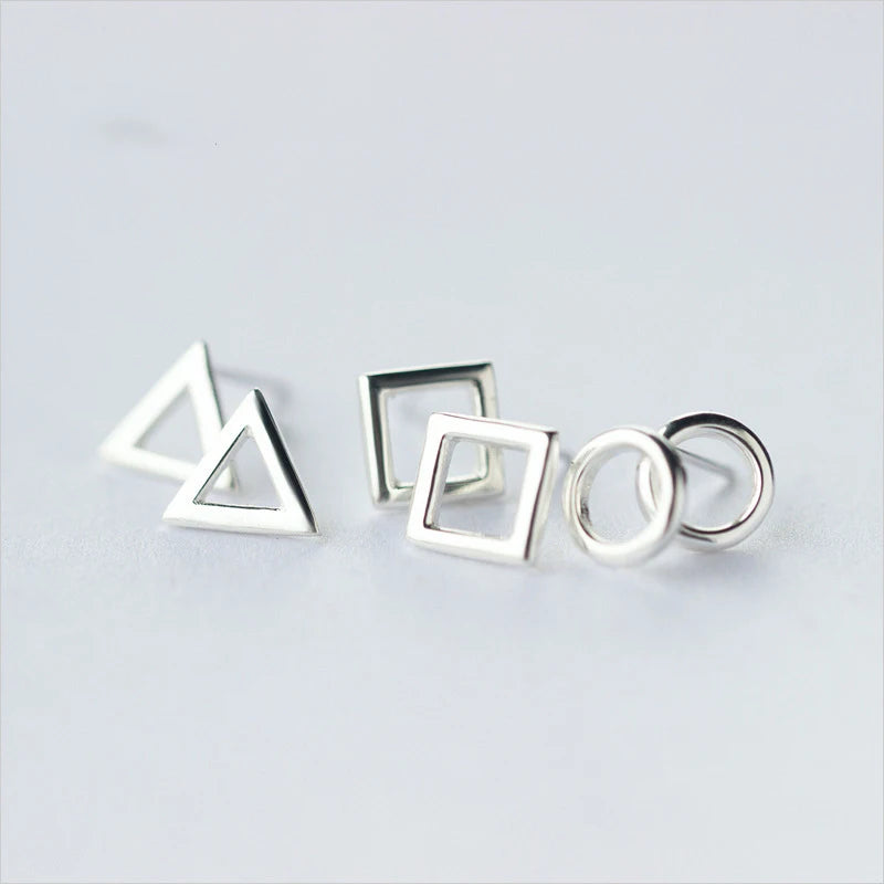 Fashion Cute Tiny Round Square Triangle Stud Earrings DS46