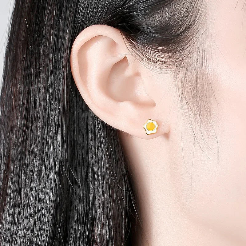 Fashion Asymmetric Knife Fork Poached Egg Stud Earrings DA1214