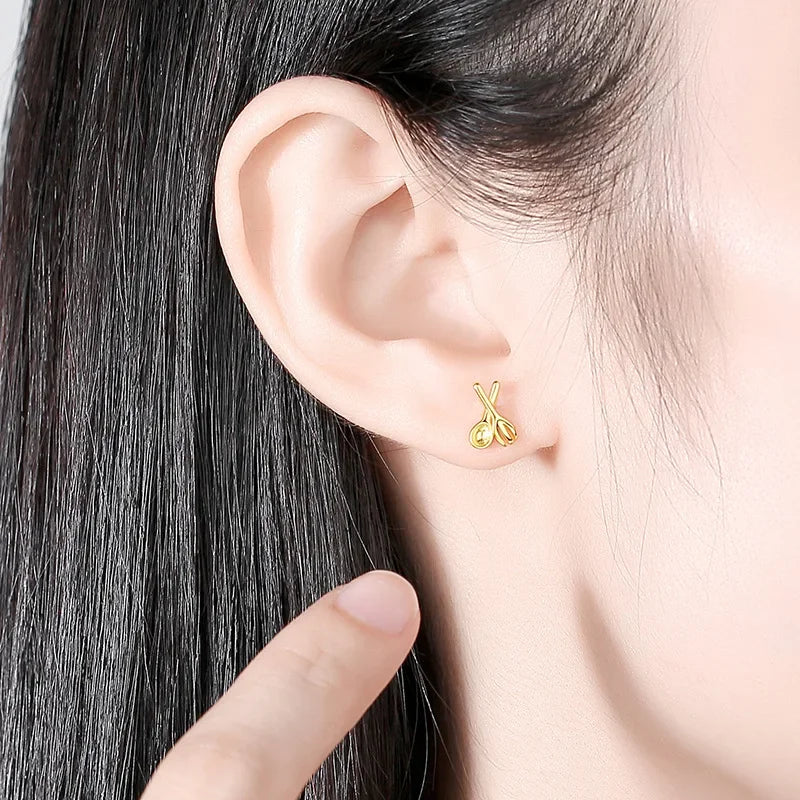 Fashion Asymmetric Knife Fork Poached Egg Stud Earrings DA1214