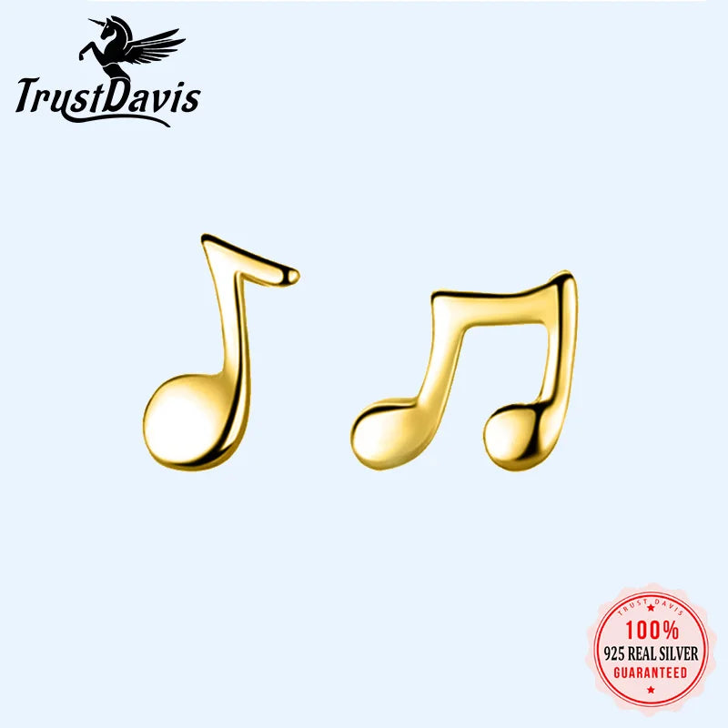 Trustdavis 925 Sterling Silver Fashion Tiny Asymmetric Music Notation Stud Earrings for Women Wedding Party S925 Jewelry DA1033