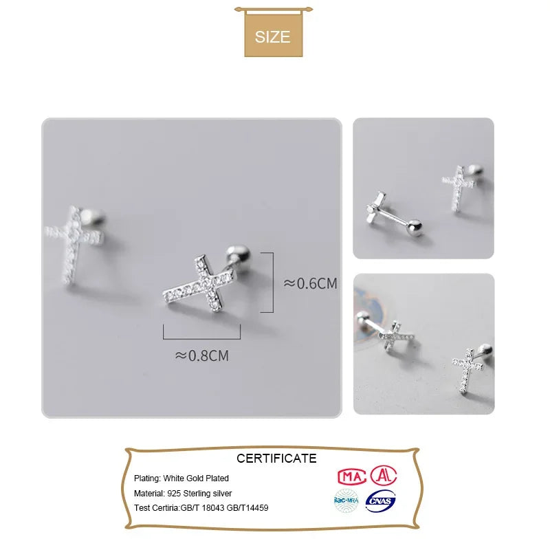 Cross Shiny CZ Bead Screw Stud Earrings DS1136