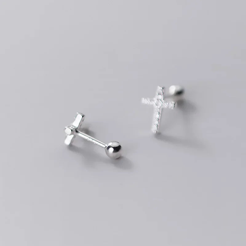 Cross Shiny CZ Bead Screw Stud Earrings DS1136