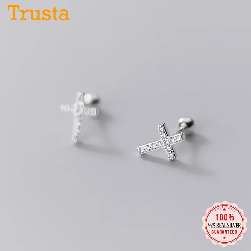 Cross Shiny CZ Bead Screw Stud Earrings DS1136