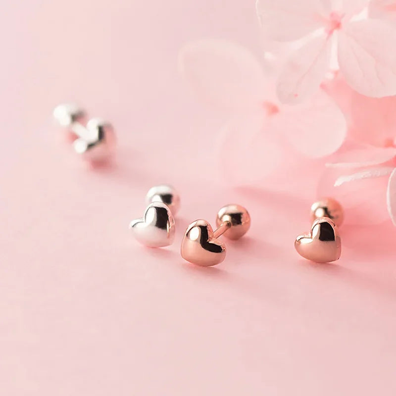 Fashion Romantic Heart Beads Screw Stud Earrings DS818