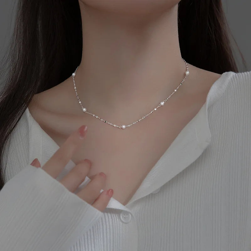 Fashion Synthesis Pearl Chain Clavicle Necklace DA2315