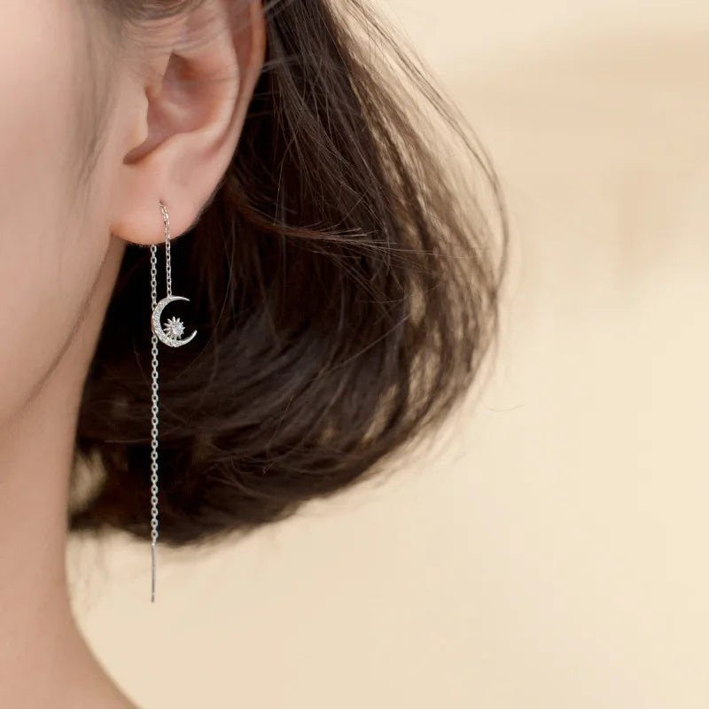 Asymmetrical Sun Moon  Linked 10cm Ear Line DS2113