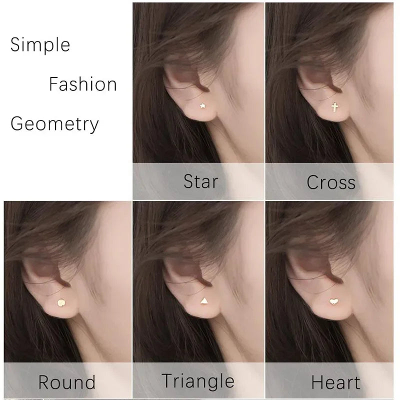 Triangle Heart Star Cross Round Stud Earrings ED395