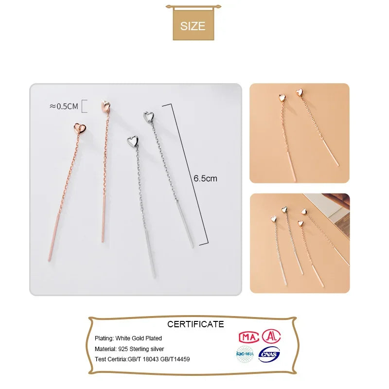 Smooth Surface Heart Linked 6.5cm Ear Line Earring DA1124