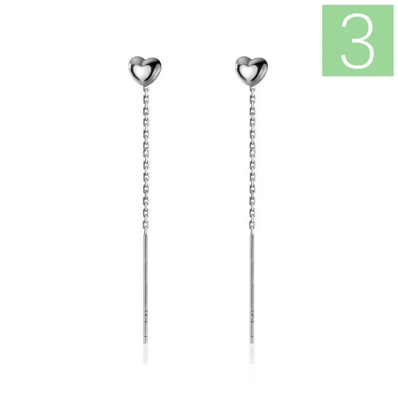 Smooth Surface Heart Linked 6.5cm Ear Line Earring DA1124