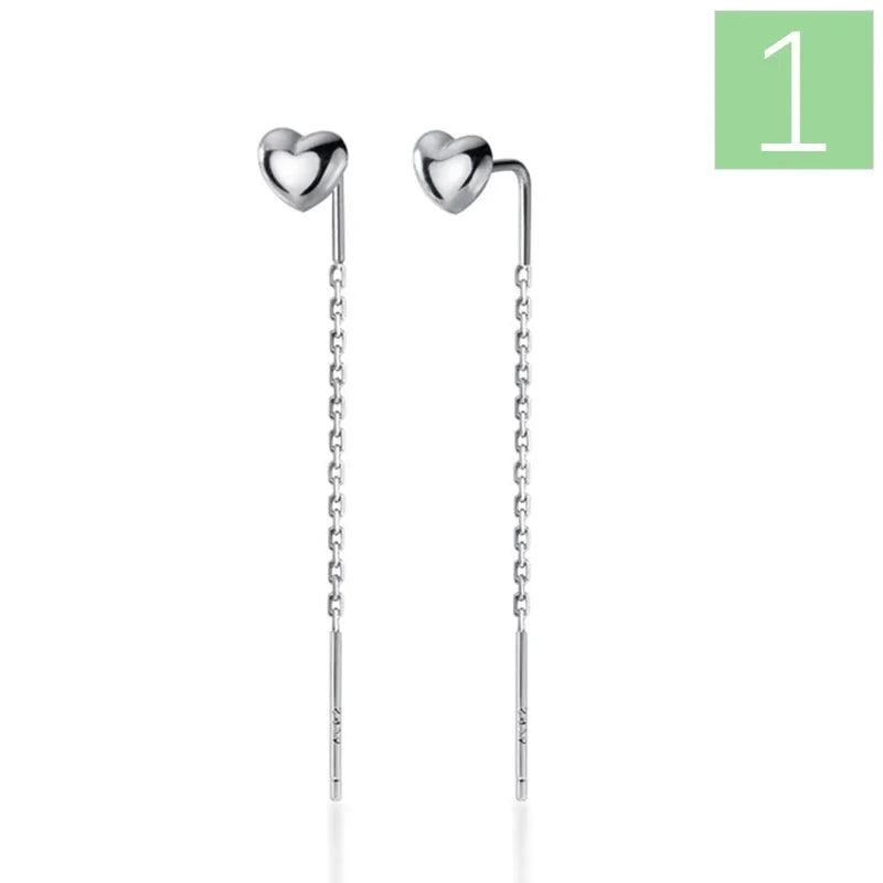 Smooth Surface Heart Linked 6.5cm Ear Line Earring DA1124