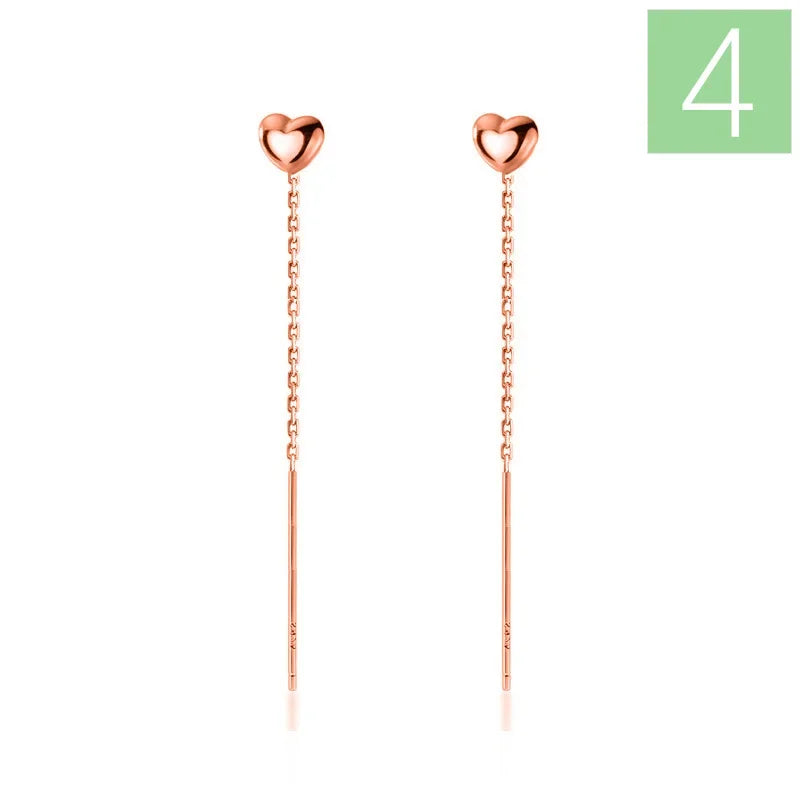 Smooth Surface Heart Linked 6.5cm Ear Line Earring DA1124