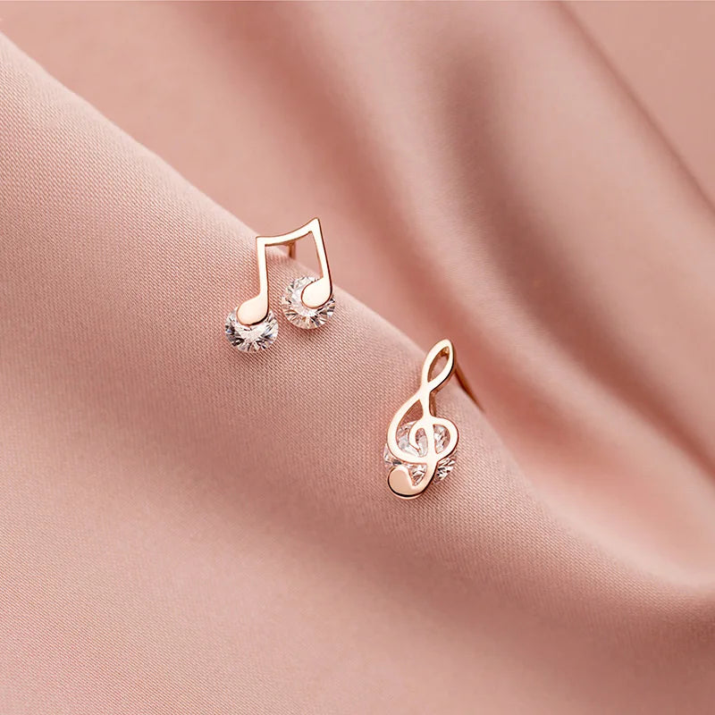 Sweet Asymmetric Music Notes CZ Stud Earrings DA1256