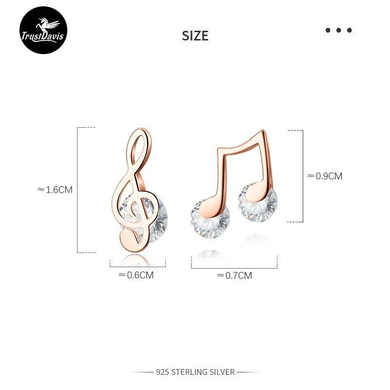 Sweet Asymmetric Music Notes CZ Stud Earrings DA1256