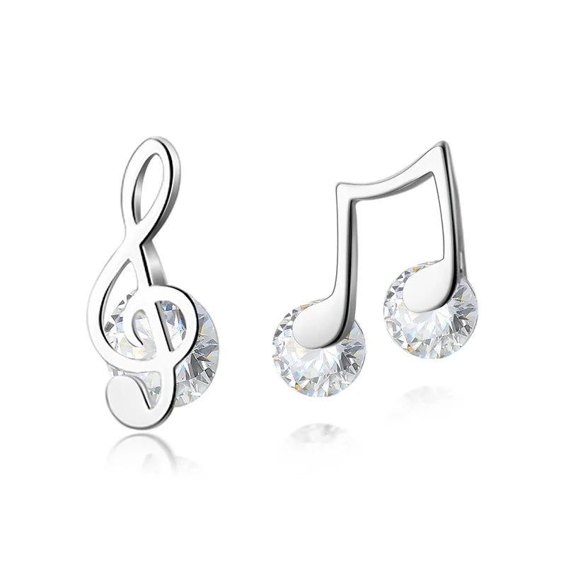 Sweet Asymmetric Music Notes CZ Stud Earrings DA1256