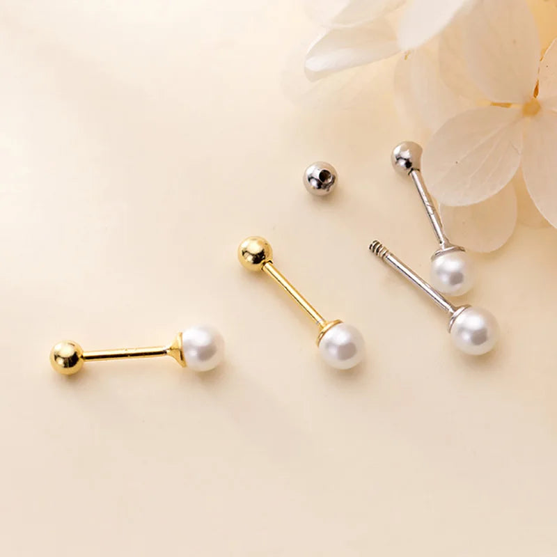 Charm Min Pearl Beads Screw Stud Earrings DA1621