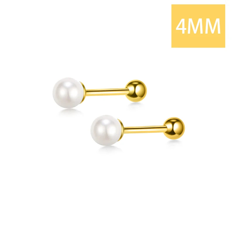 Charm Min Pearl Beads Screw Stud Earrings DA1621