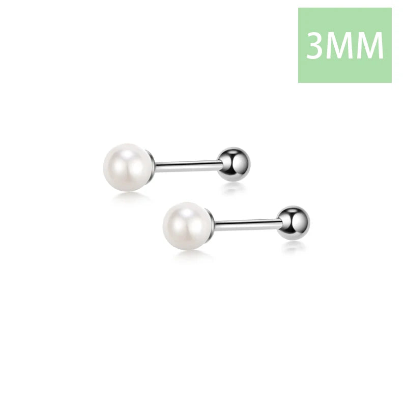 Charm Min Pearl Beads Screw Stud Earrings DA1621