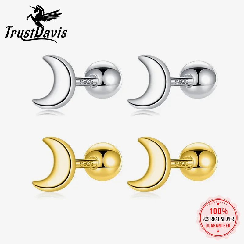 Fashion Minimalist Mini Moon Screw Stud Earrings DA164