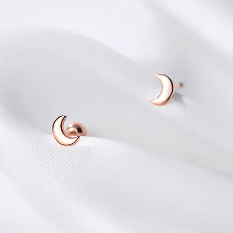 Fashion Minimalist Mini Moon Screw Stud Earrings DA164