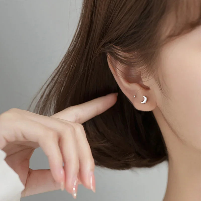 Fashion Minimalist Mini Moon Screw Stud Earrings DA164