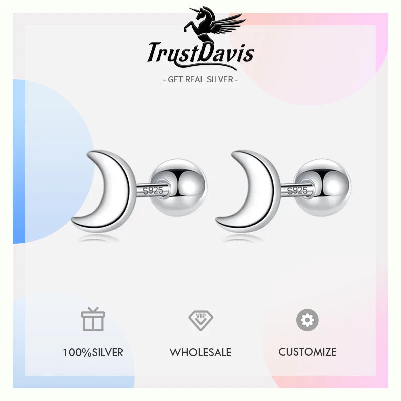 Fashion Minimalist Mini Moon Screw Stud Earrings DA164