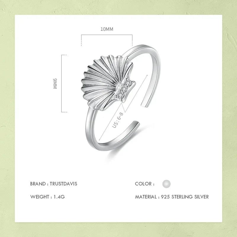 Fashion Sweet Shell Shiny CZ Opening Ring DA26