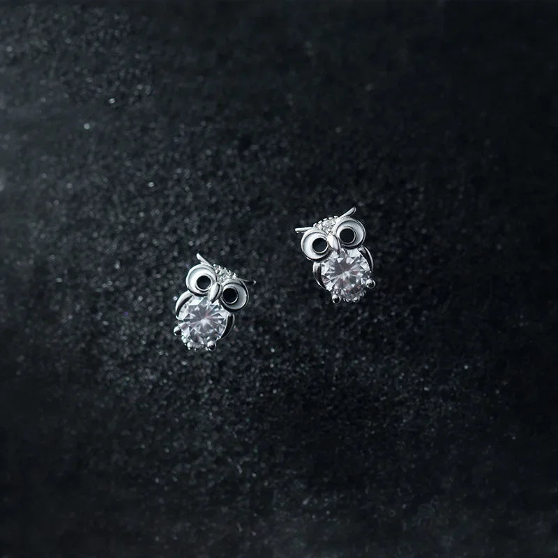 Shiny CZ Stone Owl Stud Earrings DS2006