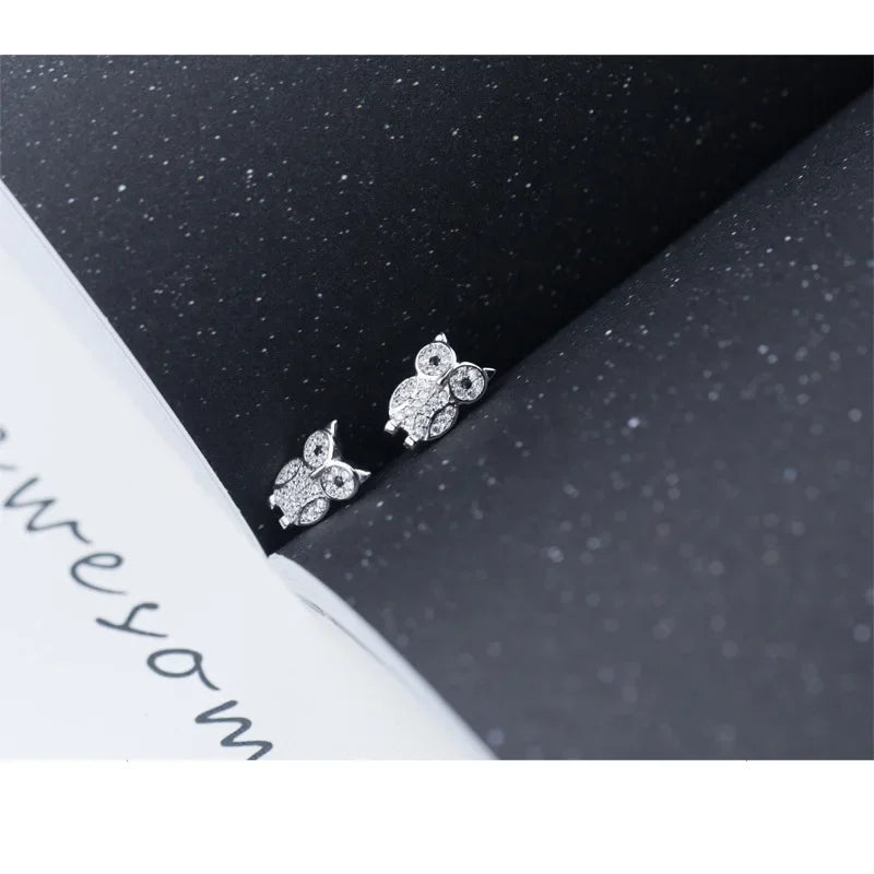 Shiny CZ Stone Owl Stud Earrings DS2006