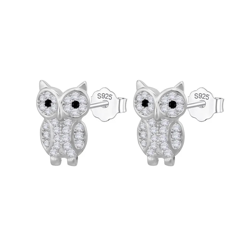 Shiny CZ Stone Owl Stud Earrings DS2006