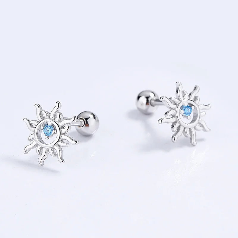 Fashion Sun Blue CZ Beads Screw Earring DG0110