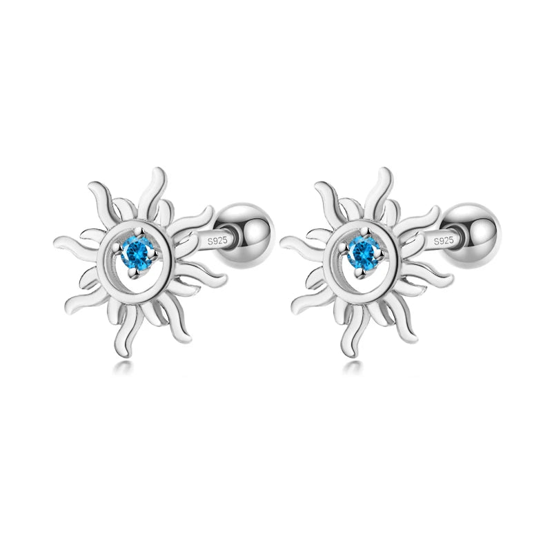 Fashion Sun Blue CZ Beads Screw Earring DG0110