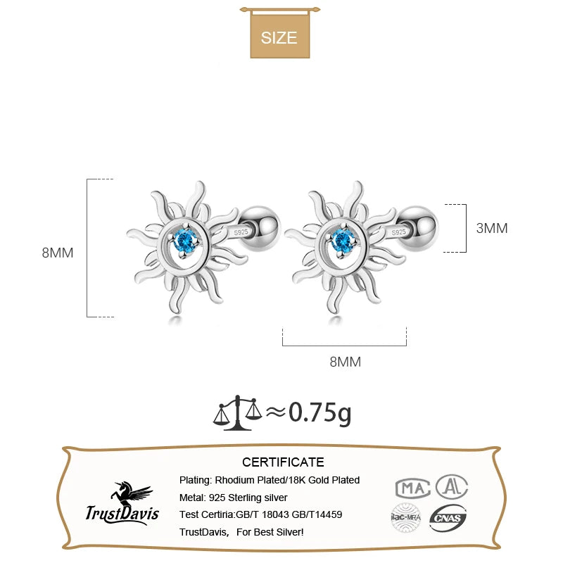 Fashion Sun Blue CZ Beads Screw Earring DG0110