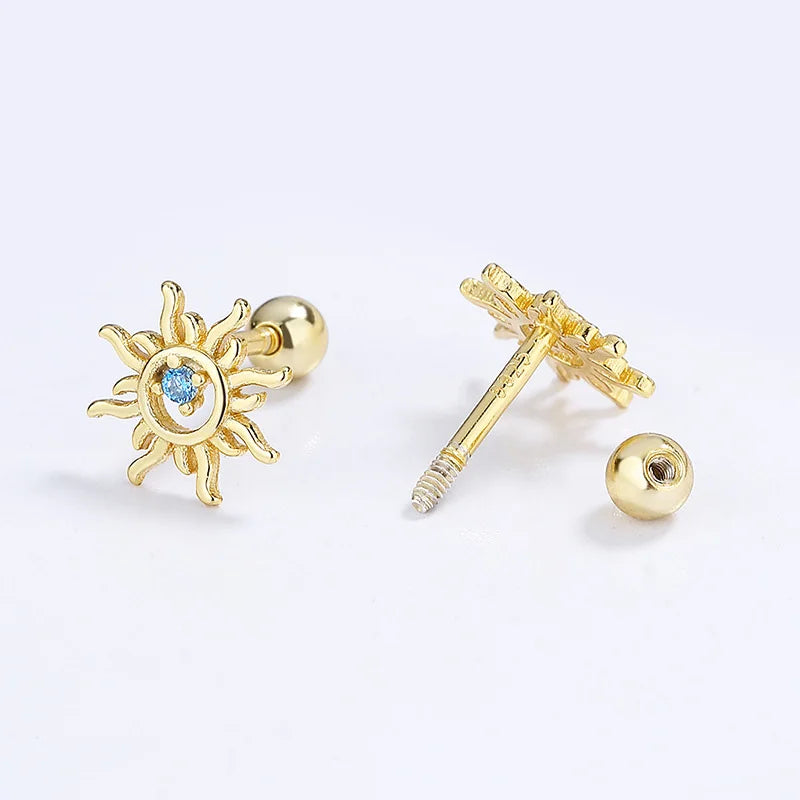 Fashion Sun Blue CZ Beads Screw Earring DG0110