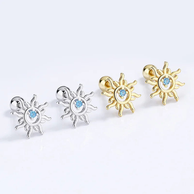 Fashion Sun Blue CZ Beads Screw Earring DG0110