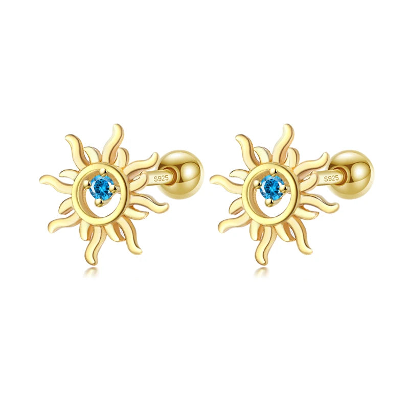 Fashion Sun Blue CZ Beads Screw Earring DG0110