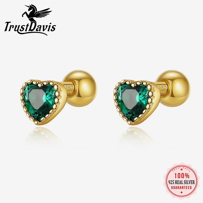 Romantic Heart Colour CZ Screw Stud Earrings DA2501