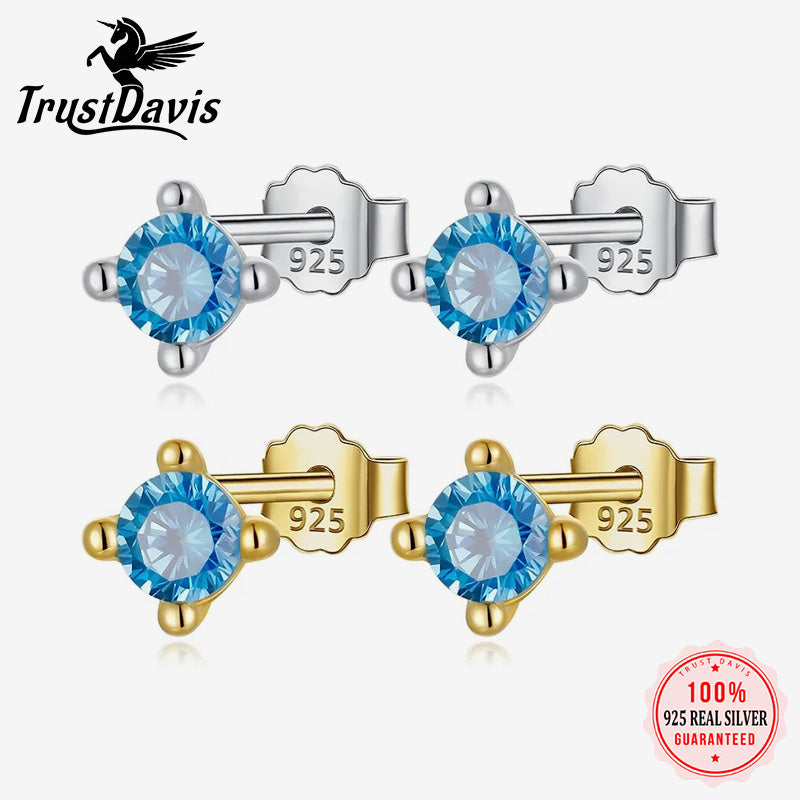 Fashion Mini Square Blue CZ Stud Earrings DB515