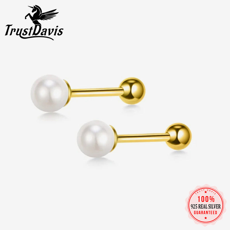 Charm Min Pearl Beads Screw Stud Earrings DA1621