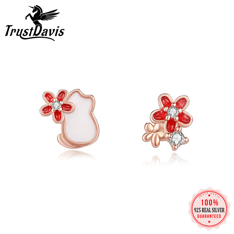 Flower and Cat Zircon Earrings DS4909