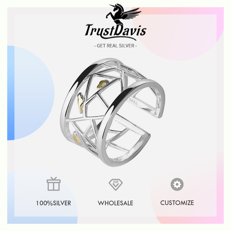 TrustDavis Real 925 Sterling Silver Elegant and Stylish Bird and Cloud Open Ring for Women Girls Fine Jewelry Gift DS4779
