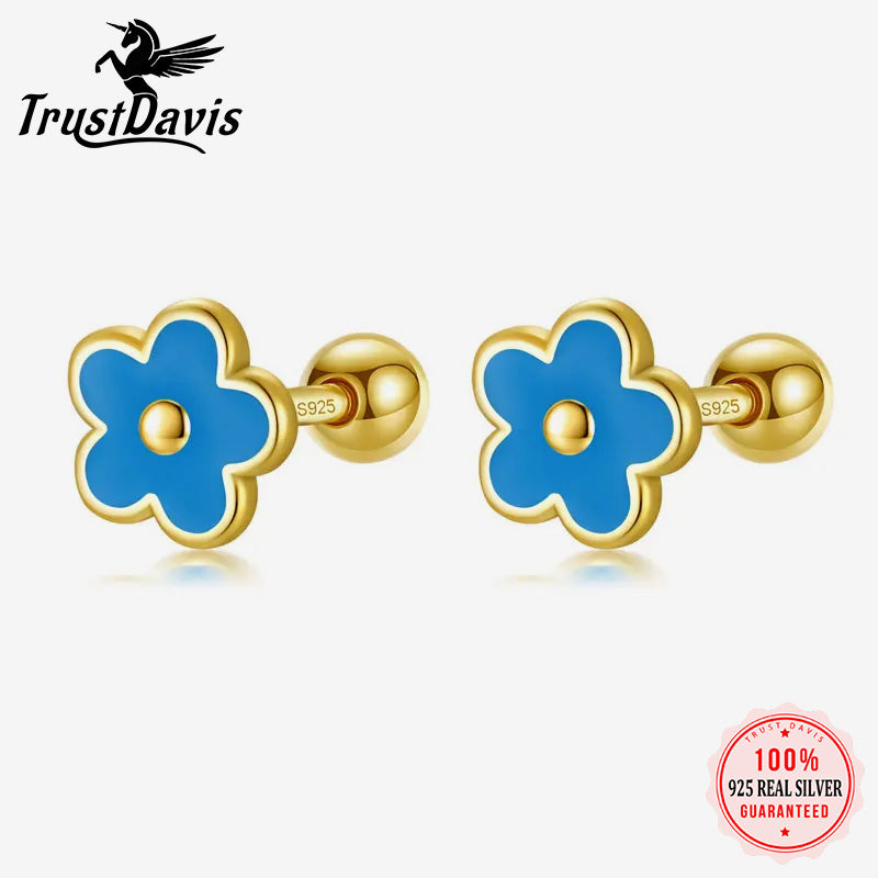 Fashion Glaze Flower Screw Stud Earrings DF269