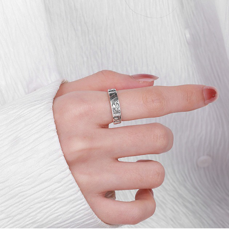 TrustDavis Real 925 Sterling Silver Fresh and Natural Style Whale and Deer Couple Rings with Open Top for Women/Men Girls Fine Jewelry Gift DS4781