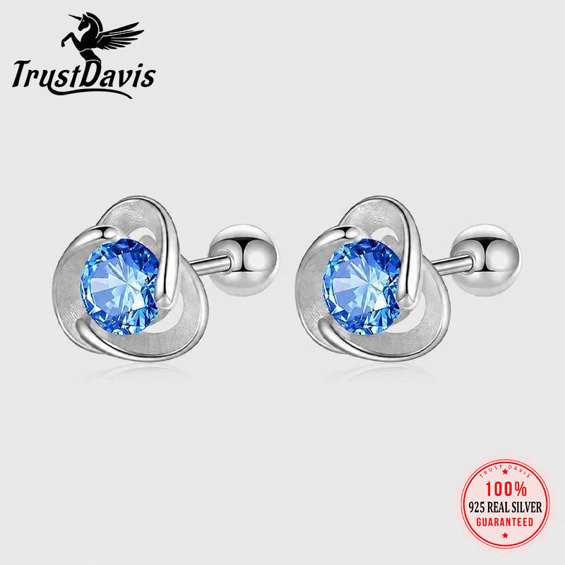 Kids Earrings Triangle Blue CZ Screw Stud Earrings DF2011