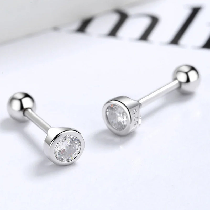 Round 4/5/6mm Shiny CZ Beads Screw Stud Earrings DA2269