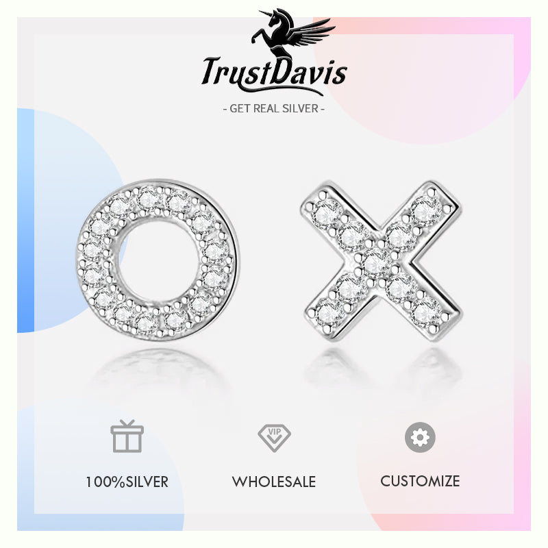 Fashion Tiny Asymmetric X O Dazzling CZ Charm Stud Earrings DA2116