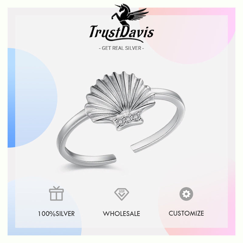 Fashion Sweet Shell Shiny CZ Opening Ring DA26