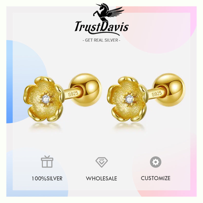 Screw Stud Earrings Flower Shiny CZ Earrings DA2556