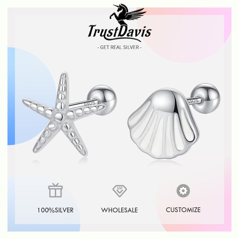 Sweet Asymmetric Starfish Shells Screw Earring DA2309