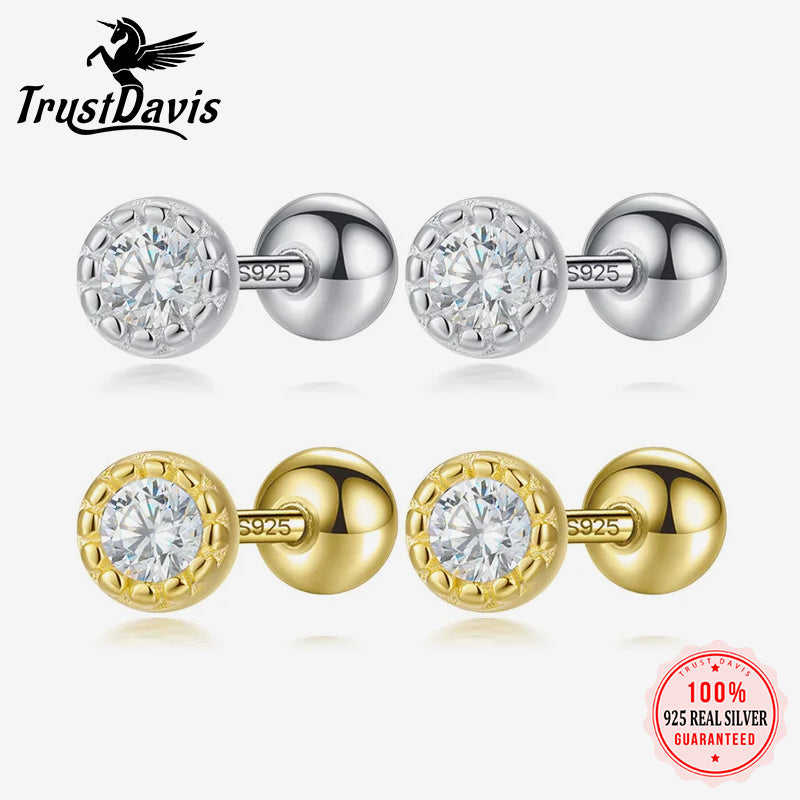 White CZ Bead Screw Stud Earrings DE0007