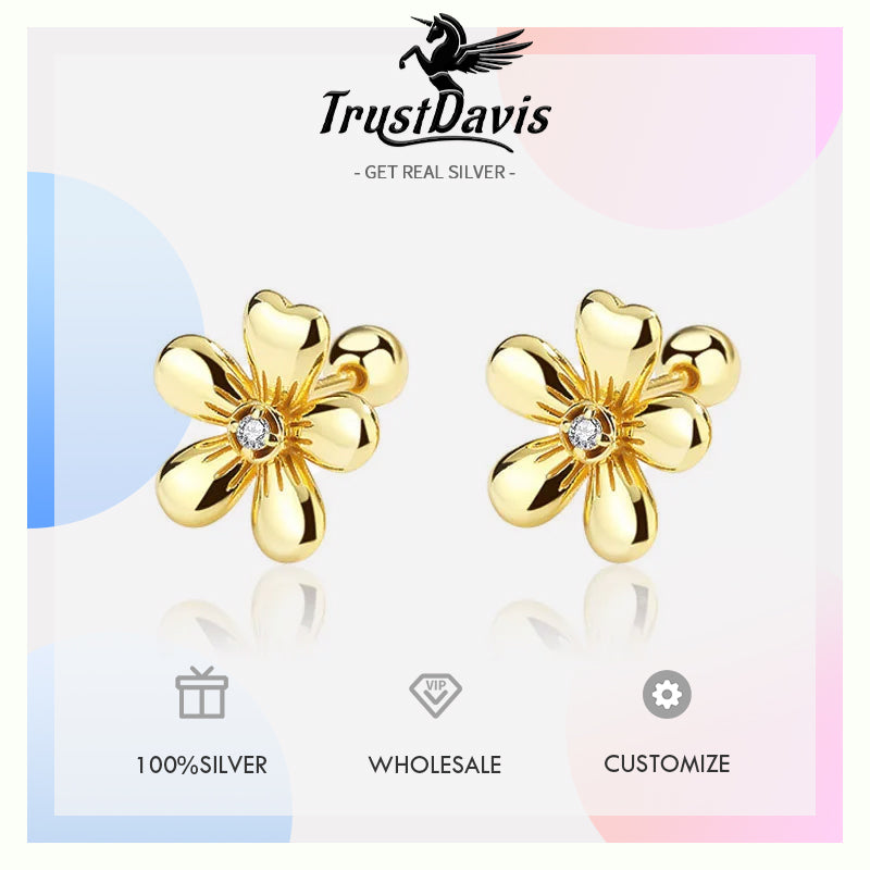 Flower CZ Bead Screw Stud Earrings DA2915